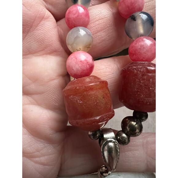 Vintage Soapstone Bird Necklace Pink Agate Carnelian Boho Pendant 20” - Picture 5 of 8